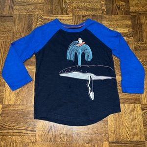 Mini Boden embroidered whale and penguin long sleeve 5-6